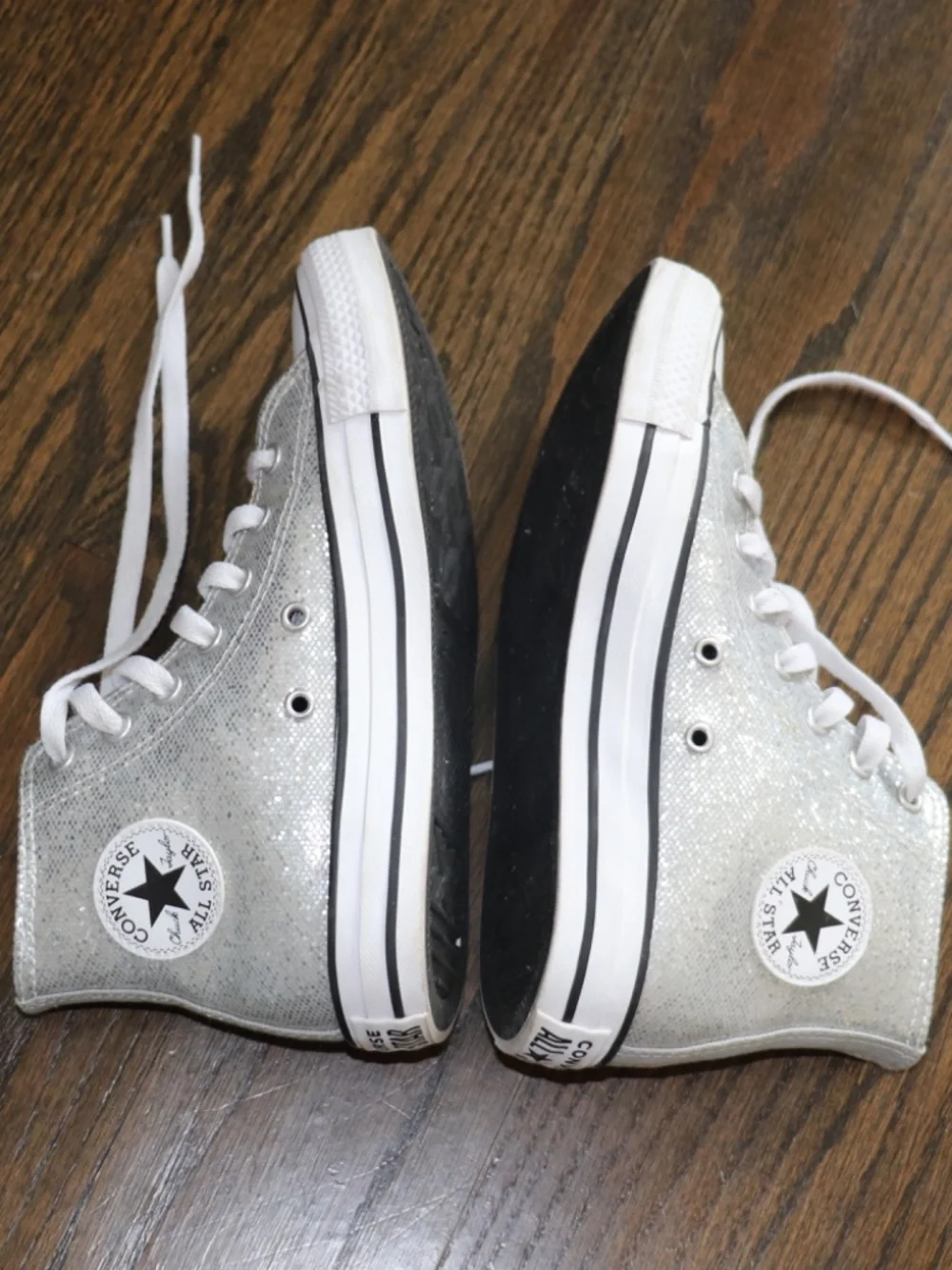 Converse Chuck Taylor All Star Glitter High Top Sneaker Shoes Size 3.5 Silver - Picture 5 of 11
